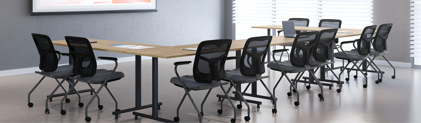 a row of chairs for classrooms and learning spaces